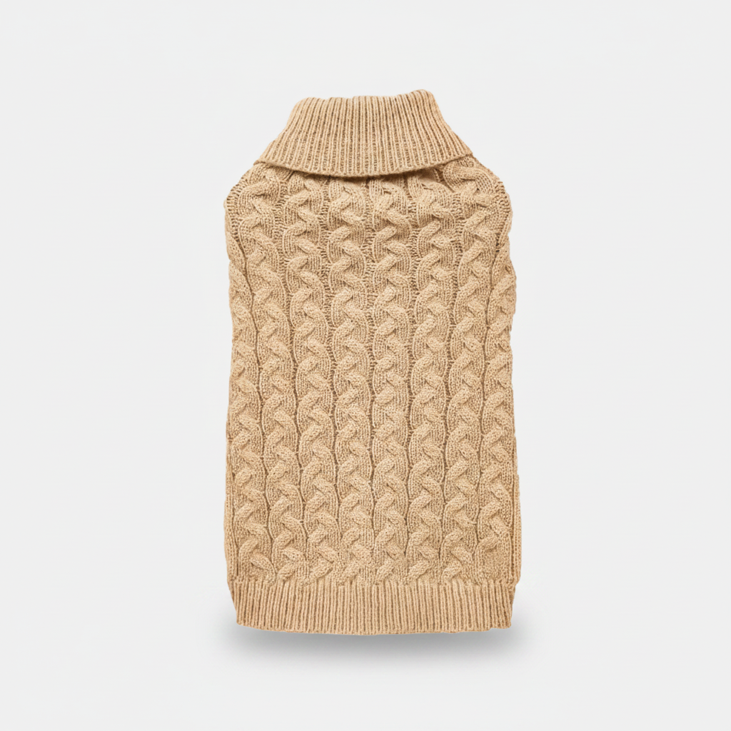 Khaki Cable-Knit Dog Sweater